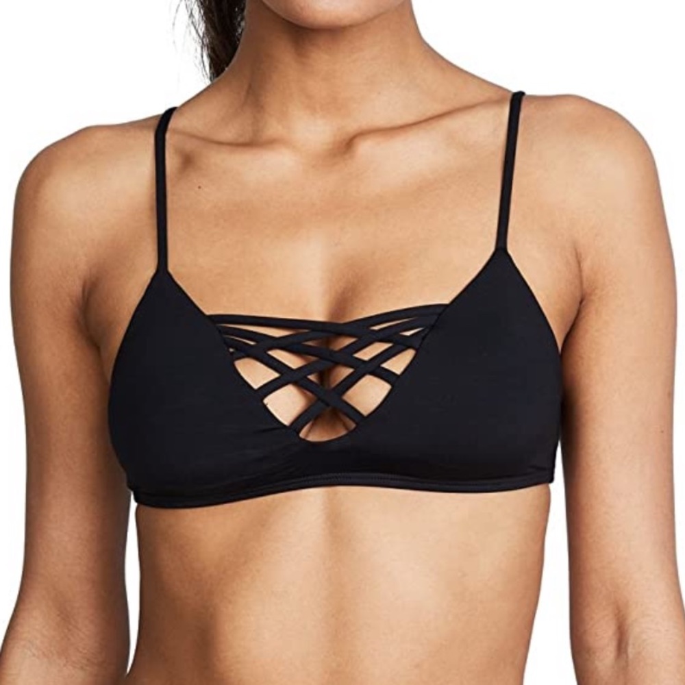 L*SPACE Jamie cris cross black bikini top